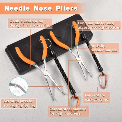 2 PCS Extra Long Bent & Straight Needle Nose Pliers Set for Jewelry Making & Fishing Hook Removal with Serrated Jaw & Lanyard - style: Extra Long Nose & Bent Nose
