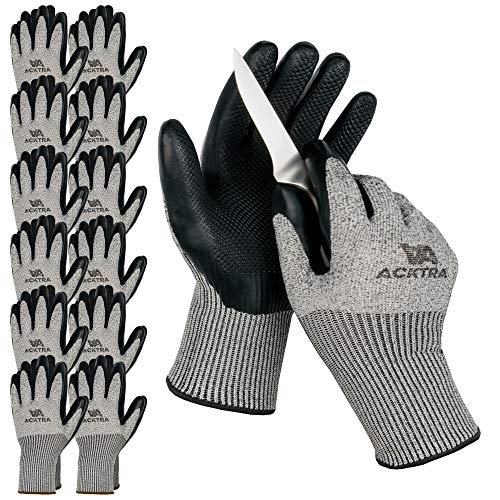 ACKTRA Level 5 Cut Resistant Safety WORK GLOVES, 12 pairs - size: X-Large (Pack of 12), style: E Latex Coating