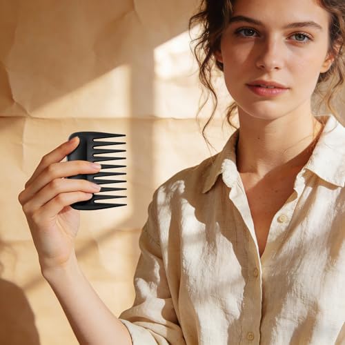 SIMPOR 2 Pack Wide Tooth Comb for Curls and Wigs, Travel Portable Detangler - color: Black - 2 Pcs