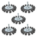 LINE10 Tools 5pk 3" Knotted Wire Brush for Drill Set, 1/4" Hex Shank Impact Twisted Wire Brush Attachments for Metal Welding Cleaning, Heavy Duty Round Circular Wheel Brushes Rust Paint Removal Kit