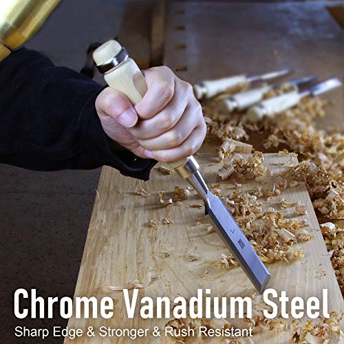 Woodworking 4 PC Wood Chisel Set Chrome-Vanadium Steel with Hornbeam Handles for Carpentry, Woodworking, Carving, Craftsman, 1/4 inch,1/2 inch,3/4 inch, 1 inch - size: 4 Piece Wood Chisel