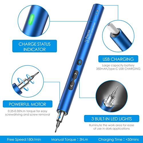 AMIR Electric Screwdriver for PC Building, 28 IN 1 Small Power Automatic Screwdriver Set with 24 Bits, Rechargeable Portable Magnetic Repair Tool Kit with LED Lights for Laptops, Watches, Blue - color: Blue