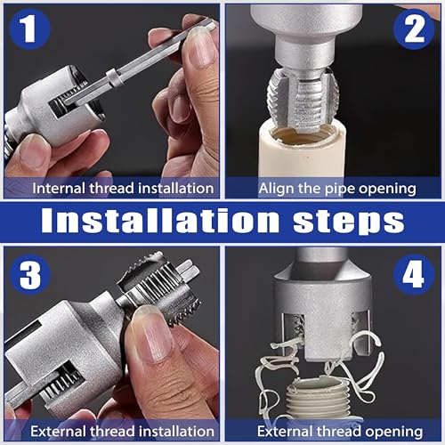 2-in-1 PVC Pipe Threader Kit with 1/2" & 3/4" Dies - Complete Dual Function Internal & External Threading Set Includes PTFE Tape & Gloves, Drill Compatible for DIY Plumbing & Home Repairs