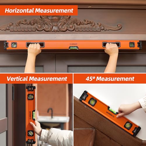 URASISTO 3-Piece Spirit Level Set, 12", 20", 40" Level Set with Magnetic Torpedo Level, 45°/90°/180°Bubbles Measuring, Aluminium Alloy Levels with Carrying Bag