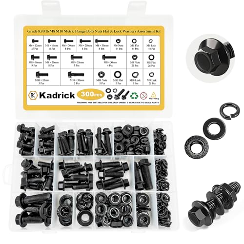 KADRICK 300PCS Flange Hex Bolt Kit. M6 x1.0 M8 x1.25 M10-1.25(12mm to 35mm) - size: M6 M8 M10 300Pcs Flange HEX