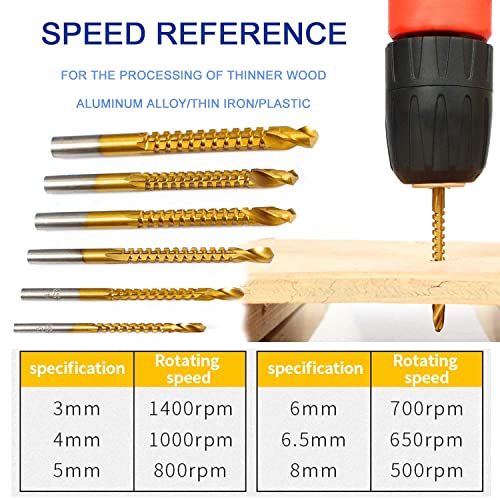 6pc Titanium Twist Drill Bit Set 3-8mm HSS Sawtooth Bits for Wood Metal Plastic Hole Saws