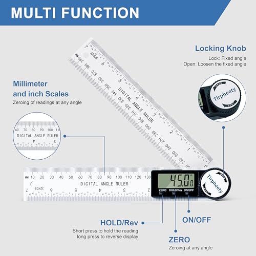 Digital Angle Finder Protractor, 7-Inch (200mm) Measuring Tool | 3rd Generation Quick Display, Angle Gauge Ruler, Professional Measuring Tool, Woodworking, Carpentry, and Construction