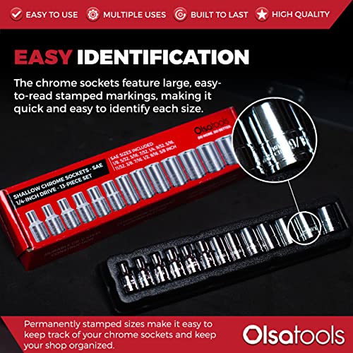 Olsa Tools 1/4-Inch Drive SAE Deep Socket Set - 13pc - color: Sae Shallow, size: 13pc, 1/4-Inch Drive