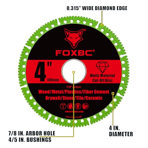 FOXBC 4 Inch Indestructible Multi-Material Cut Off Disc for Angle Grinders, 7/8" Arbor - 3 Pack