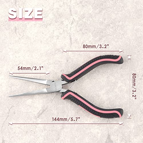 Mini Needle Nose Pliers for Jewelry Making 6 Inches Chain Nose Plier with Smooth Jaws Mini Extra Long Nose Precision Nippers for Gripping Small Components, Pink Tool for Women - style: Needle Nose Pliers