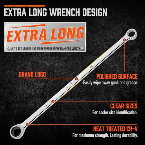 HORUSDY Extra Long Ratcheting Wrench Set, 8-22MM Double Box End, 9-Piece Metric CR-V Steel, with EVA Foam Tool Organizer - style: 9pcs Metric Ratchet Extra Long Wrench Set