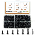 600pcs M3 Phillips Pan Head Self-Tapping Wood Screws, 6 Sizes Cross Recessed Round Head Screws Assortment Kit, Black Carbon Steel for Wood/Plastic/Soft Metal, Sharp Point - size: M3x5/6/7/8/10/12-600Pcs