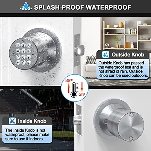 Keyless Entry Door Lock, Door Knob with Keypad, Smart Code Door Lock, Mute Mode, Passage Function, Easy to Install, Satin Nickel - size: Satin Nickel 1 Pack