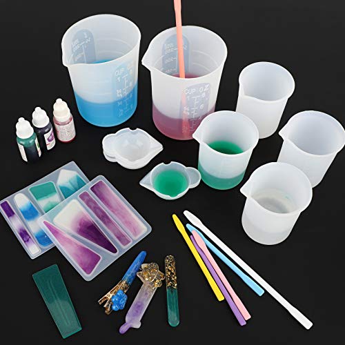 Gartful 16PCS Silicone Measuring Cups Set, Resin Casting DIY Tool Kit, 2PCS 250ml Large Pouring Cups, 4PCS 100ml Reusable Measurements Cups, 4pcs Mixing Cups, 2PCS Large and 4 Smaller Stir Sticks - size: Large-250ml*2+100ml*4+mini size*4+stir stick*6