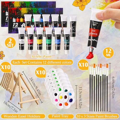 Ctosree 72 Pcs Sunflower Paint and Sip Kit for Adults 8'' x 10'' Pre Drawn Canvas for Painting DIY Pre Printed Canvas for Party Favor Acrylic Painting Kit Wood Easel Brushes Date Night Bulk - style: Sunflower