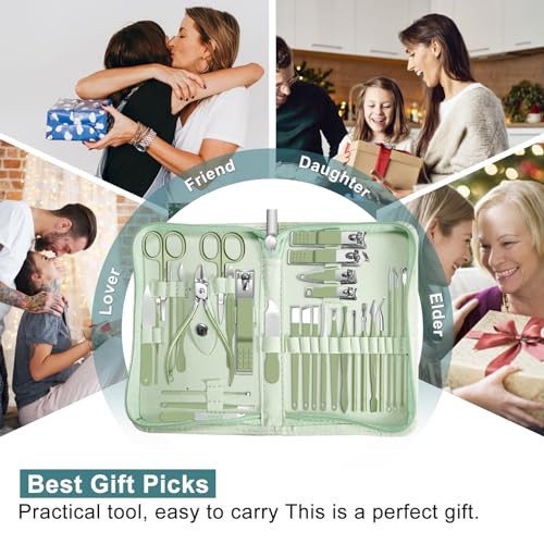 30 in 1 Manicure kit Personal Care Men's Accessories, Professional Nail Kit Pedicure Kit, Toe Nail Clippers for Men and Beauty Tools Portable Set, Travel Deluxe Beauty Tools Convenience Set(Green) - color: 30 in 1 Green