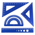 4 Pcs Triangular Ruler Set, Aluminum Alloy Geometry Tools, Metal Drafting Ruler for Students, Draftsmen, Engineers, School Office Supplies with Protractor & Metric Scales (Blue) - color: Blue