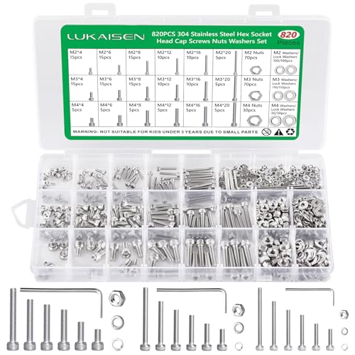 820Pcs Screw Assortment Kit, M2-M4 Stainless Steel Hex Socket Cap Bolts - size: SS M2 M3 M4 820pcs 3