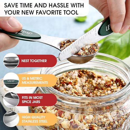 Spring Chef Stainless Steel Magnetic Measuring Spoons Set of 8, Pine Green - color: Pine Green, size: 1-Pack