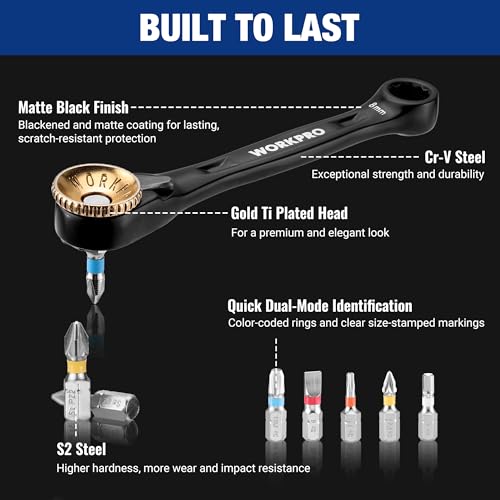 WORKPRO 1/4" Mini Ratchet Wrench Set with Magnetic Bit Holder, Double Head