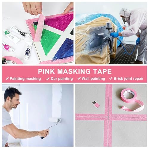 BOMEI PACK Pink Painters Tape 1 Inch Bulk - Paint Tape 5 Rolls x 1 Inch x 55 Yards - Pink Masking Tape for Walls Painting, DIY Crafting, and School Projects, Total 275 Yards - color: Pink