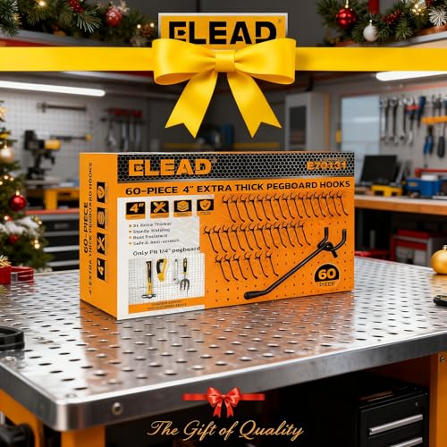 ELEAD 60-Piece 4 Inch Extra Thick Pegboard Hooks, Heavy Duty Peg Board Organizer Accessories, Peg Board Tool Hangers Fit for 1/4" Pegboard Hanging Tools Garage, Workshop, and Craft Storage - style: 60-Piece 4 Inch extra thick