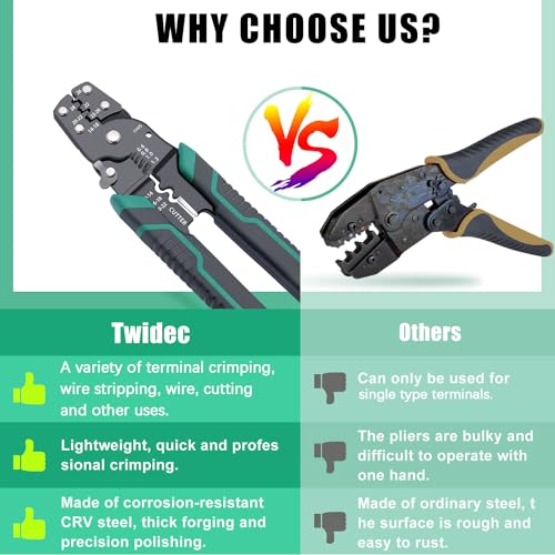 Twidec/Wire Crimper Tool With Stripper Cutter,Multifunctional Crimping Pliers Terminal Pliers For Insulated Electrical Connectors(22-10 AWG) N-060 - style: N-060 AWG26-10