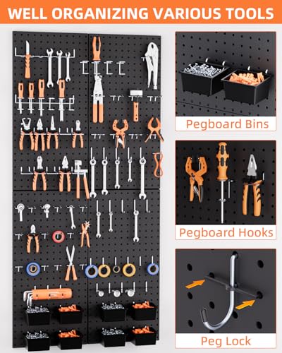 INCLY 158PCS Black Metal Pegboard Wall Organizer 48x24 Inch - color: Black, size: 48x24 Inch