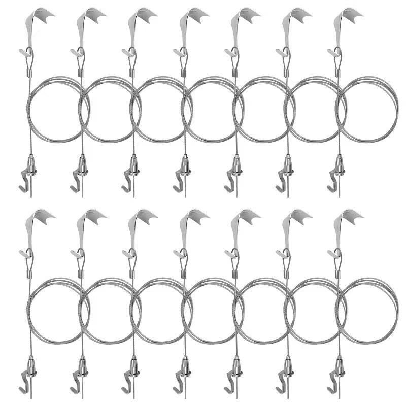 Sturdy Picture Rail Hanging System, 66 lb (30 kg) Max Load Capacity, Adjustable Wire Hooks Kit, 3ft (1 m) Length Cable with Loop, Frames Display kit (14 Pack), Silver