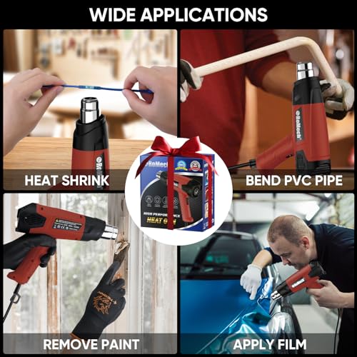 ROMECH 1500W Heavy Duty Heat Gun, Variable Temperature Control Hot Air Gun Kit with 2 Air Flow 120°F~1200°F and 4 Nozzles for Crafts Shrink Wrap (Red) - color: Red