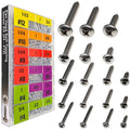 EEEEE Self Tapping Screws Assortment Set 552pcs, Assorted Screws SAE #4#6#8#10#12 304 Stainless Steel Sheet Metal Screws Kit Phillips Drive Wood Screw Assortment (SAE Pan Head 552pcs) - size: SAE Pan Head 552pcs