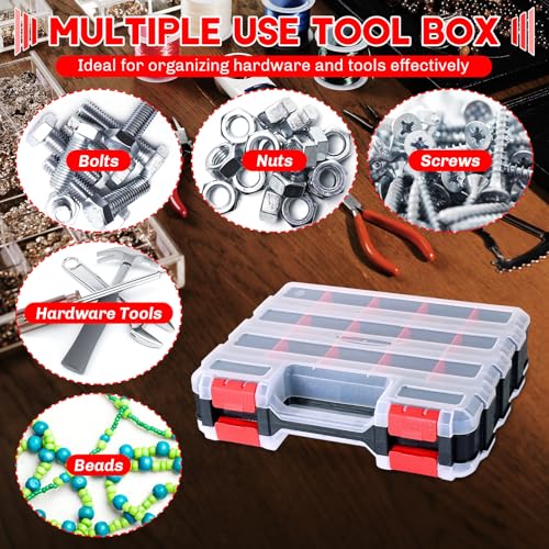 Small Parts Organizer Storage Case Tools Box 34-Compartments (Red) - color: Red