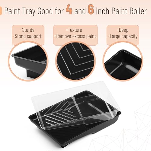 Bates- 6 Inch Paint Roller Tray Set, 12 pcs Black Plastic Paint Tray Kit