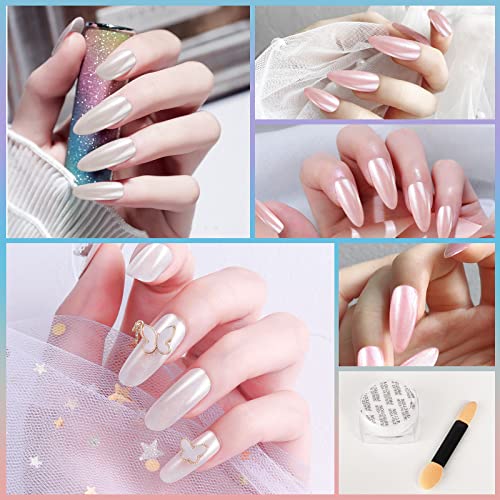 Artdone 2 Jars Chrome Nail Art Pearl Powder White and Red Iridescent - color: White and red pearl