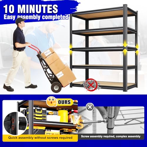 71"H Heavy Duty Garage Shelving - 1900 LBS Capacity 5-Tier Metal Storage Shelves, 71"H x 28"W x 12"D Adjustable Steel Utility Rack, Compact Storage Shelf for Pantry, Closet, Basement, Shed - Black - size: MDF/28"Wx12"Dx71"H