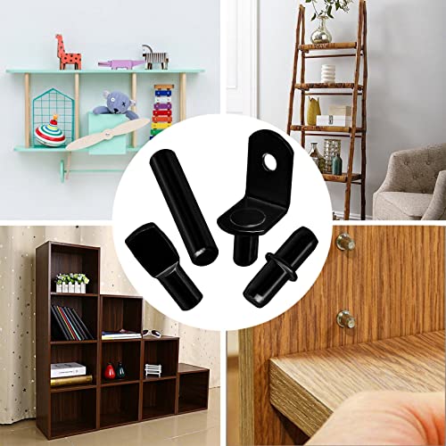 104Pcs Shelf Pins Pegs Kit,4 Styles Shelf Support Pegs,Bookshelf Pegs for Shelves,Cabinet Shelf Bracket Pegs Shelf Holders Pins for Kitchen Furniture & Closet (5mm & 1/4 inch,Black) - style: 4 Style-Black-104 Pcs