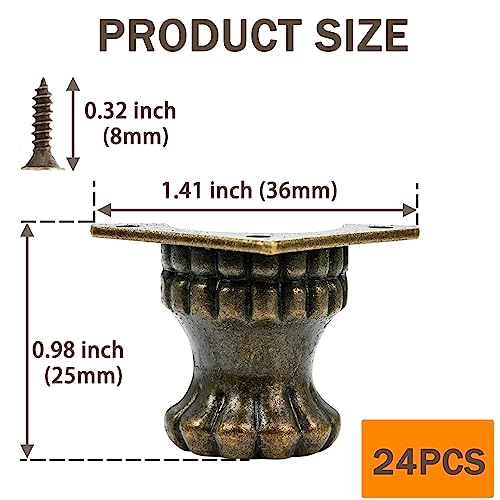 24 PCS Wood Jewelry Box Legs Feet for Antique Brass Treasure Storage Chest - color: Bronze(24pcs)
