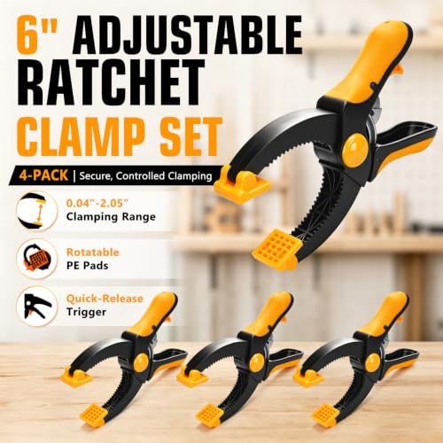 6" Ratchet Clamps Quick Release Set, Adjustable Spring Clamp for Wood,4Pcs