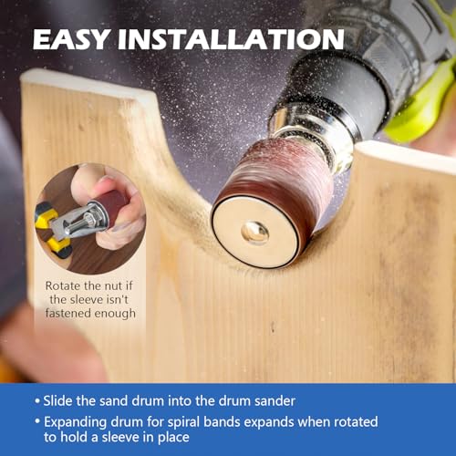 2-1/2’’Sanding Drum and Sleeves Set with 1/4’’, 1/8’’Shank and Sandpaper Cleaning Stick-Eraser, Drill Sanding Kit for Sanding Polishing Multiple Materials Wood Fiberglass Metal, 80, 120 Grit-21PCS - size: Length: 2-1/2'' (sanding drums & sleeves)