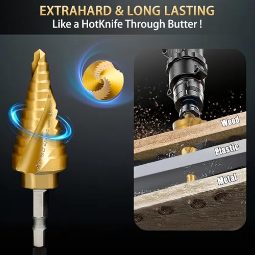 Step Drill Bit Set - 5PCS Titanium HSS Step Bit with Two Spiral Flutes - color: 5Pcs Spiral Set