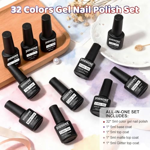 JODSONE 32 Colors Gel Nail Polish Kit with Base Coat Matte Glitter Top Coat Soak Off Manicure Tools Manicure Salon DIY at Home - color: B29