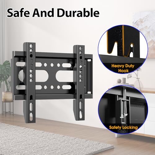 Fixed TV Wall Mount for 14-42" Flat Screen TVs, Small Wall Mount TV Bracket fit 19 24 28 32 35 39 40 inch, VESA Up to 200x200mm 55lbs Max Load, Easy Install Low Profile Monitor Mount Bracket