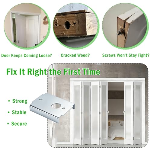 Bifold Door Repair Kit for Damaged & Stripped Wood Doors – Dual Hole Heavy Duty N7192 Brackets with Expansion & Standard Screws, Stronger Fix for 1-3/8" Doors, Fits 7/16" Pivot – 4pcs