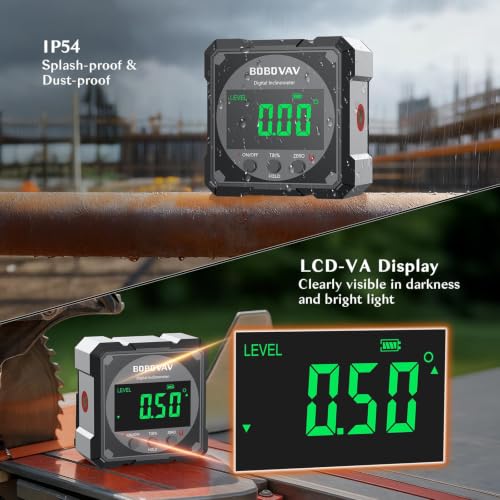 4-side Magnetic Digital Angle Gauge with Laser(Class 2, ＜1mW Output), 4 * 90° Rechargeable Electronic Inclinometer Protractor Level Gauge for Woodworking Tablesaw- Black Gray - color: Black Gray