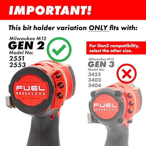 Simon Tools Magnetic Bit Holder for Milwaukee M12 Fuel Surge Impact Driver and Drill - Holds 6 Bits - color: Red Left Side, size: Fits Model No 25xx (Gen2) ONLY!