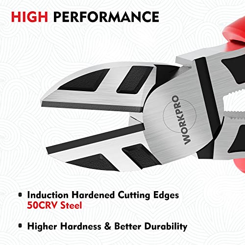 WORKPRO 6” Wire Cutters Heavy Duty CRV Steel, Diagonal Pliers for Cutting Wires Craft, Comfort Grip Handle - size: 6-inch