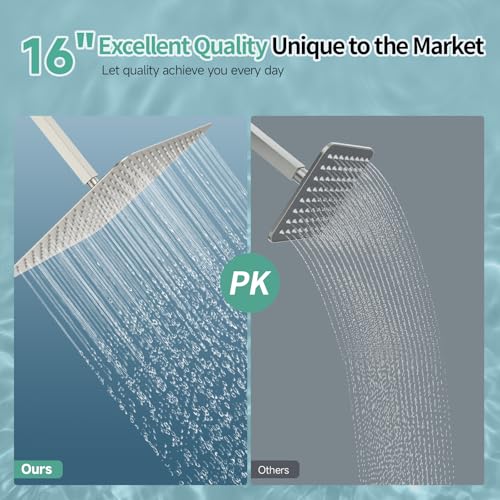 SR SUN RISE 16 Inch Extra Large Rain Shower Head Brushed Nickel 304 Stainless Steel High Pressure Rainfall Showerhead Ultra Thin Water Saving - color: Brushed Nickel, size: 16 Inch