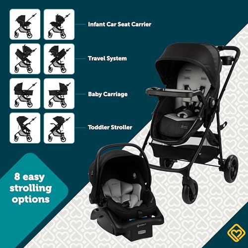 Safety 1st Grow and Go Flex 8-in-1 Car Seat Stroller Combo, Baby Stroller Travel Systems for Infants 4-30 lbs, Stroller and Carseat Combo Set, Night Rider - color: Night Rider
