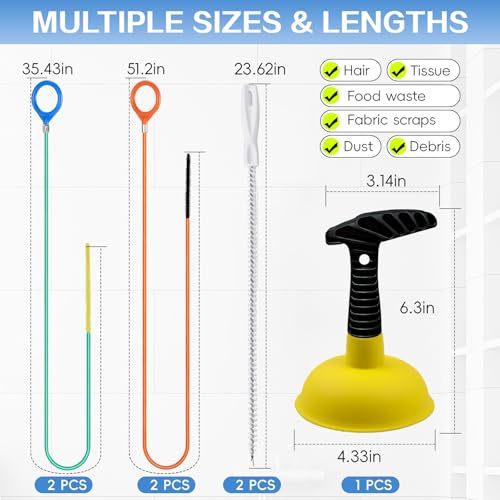 Sink Plunger with Drain Snake Set, Drain Cleaner Tool for Home