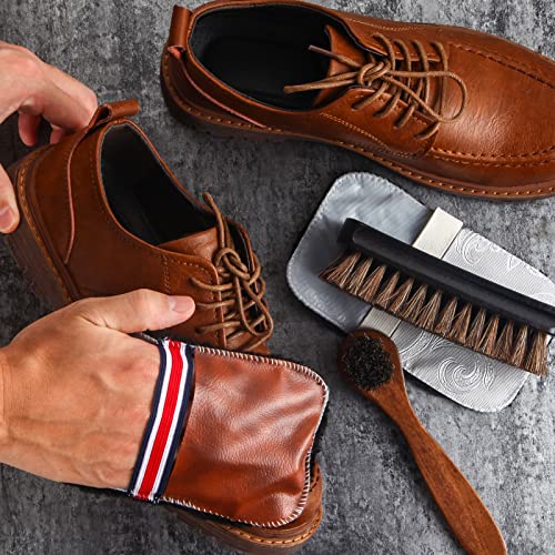 6 Pcs Horsehair Shine Shoes Brush Kit Polish Dauber Applicators Cleaning Leather Shoes Boots Care Brushes Suede Cleaner Brush with Microfiber Shoe Gloves(6 Pcs Style E) - style: 6 Pcs Style E
